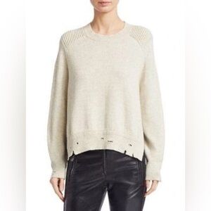 Isabel Marant Etoile Distressed Crewneck Cotton-Wool Sweater Light Gray Size 36